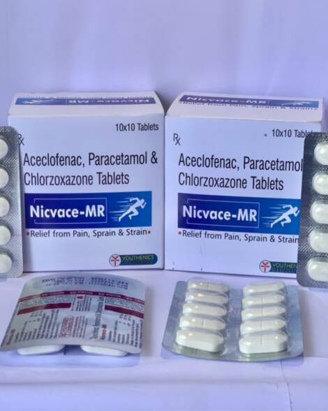 Aceclofenac 100 mg + Paracetamol 325 mg +  Chlorozoxazone 250 mg